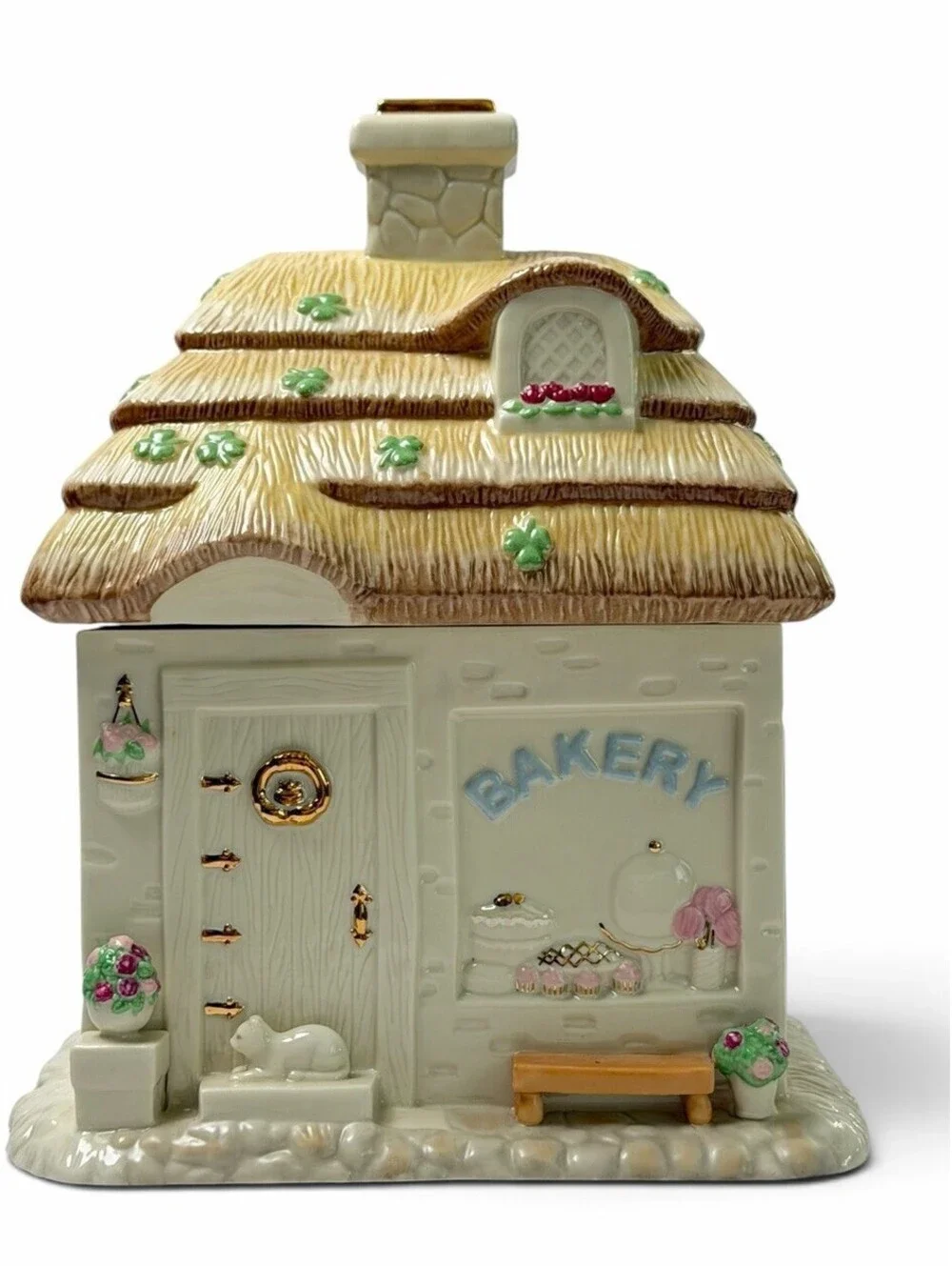 Vintage “The Irish Blessing” Bakery Cookie Jar Porcelain Cottage ( Minor Flaw)